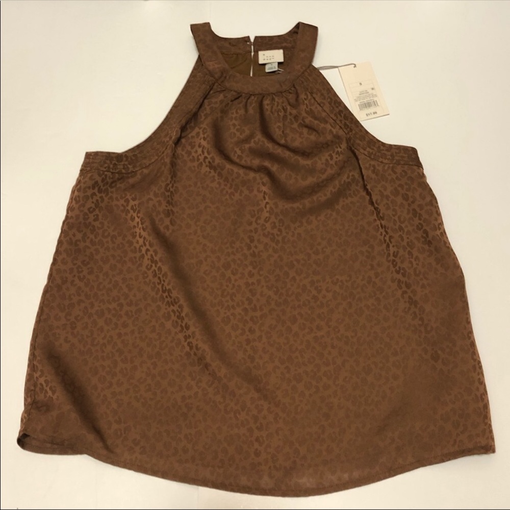 A New Day Leopard Jacquard Charmeuse Halter Blouse in Bronze Color Size Small